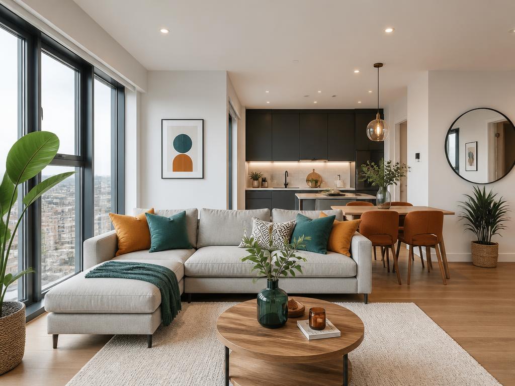 Professionally styled short-let apartment living room prepared for guests by CoStays